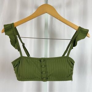 Target Xhilaration Medium Retro Ruffle Ribbed Olive Green Bikini Top Flutter